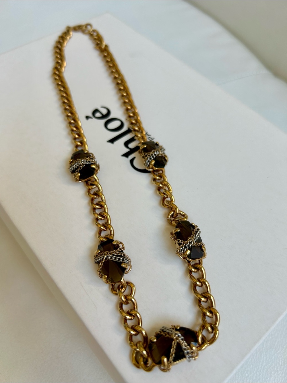 Gold Chain Necklace with Black Stones